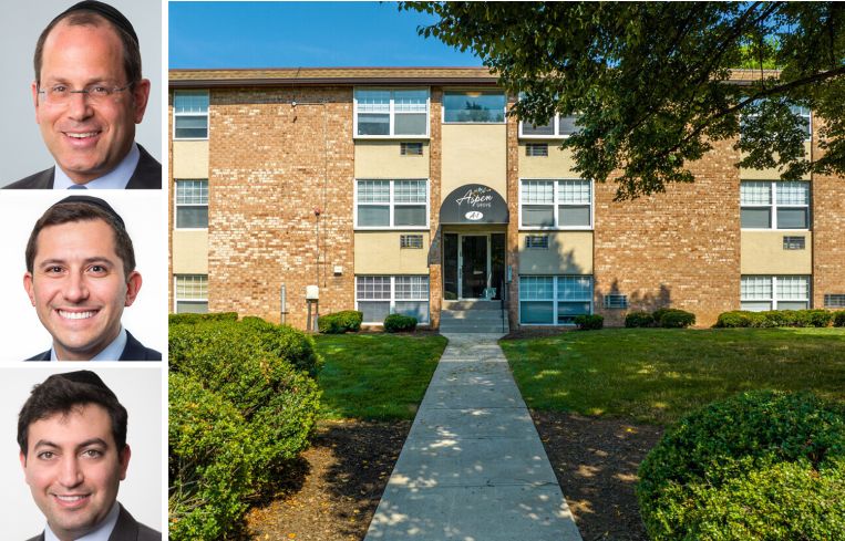 Avi Weinstock, Dovid Kaufman, and Chesky Klein of Meridian Capital Group, and Aspen Grove Apartments in Warrington, Pa.