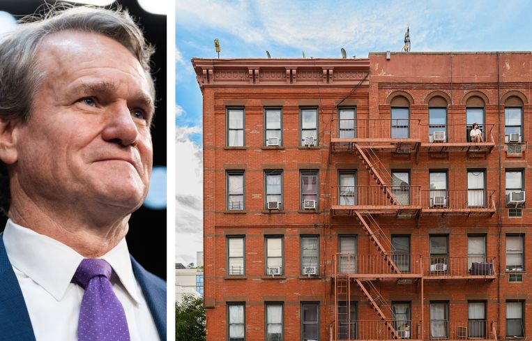 Brian Moynihan, CEO of Bank of America, and a multifamily building.