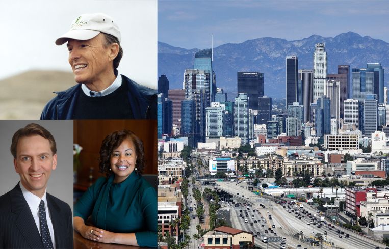 Donald Bren, Bruce Flatt, Fesia Davenport, and Downtown Los Angeles.