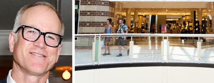 Erik and Pete Nordstrom and a Nordstrom store in a mall.