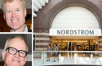Erik and Pete Nordstrom and a Nordstrom store in a mall.