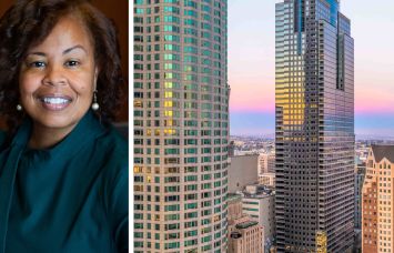 Fesia Davenport, CEO of Los Angeles County, and the Gas Company Tower in Los Angeles.