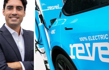 Frank Reig, co-founder and CEO of Revel, and a Revel car.