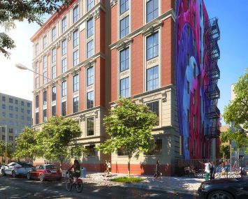 Rendering for the renovated Frederick Samuel Apartments, a 664-unit affordable housing complex in Harlem.