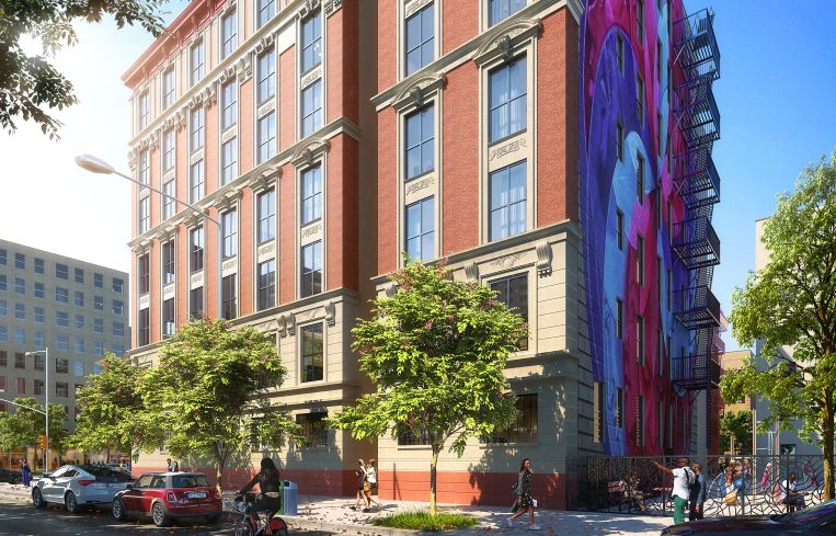 Rendering for the renovated Frederick Samuel Apartments, a 664-unit affordable housing complex in Harlem.