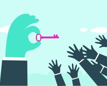 An illustration of a bunch of hands reaching for a key.