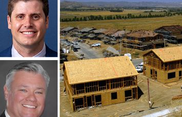 Greg Giacopuzzi of NewMark Merrill Companies, J.C. Casillas, managing director of research at NAI Capital, and houses being built in Riverside County.
