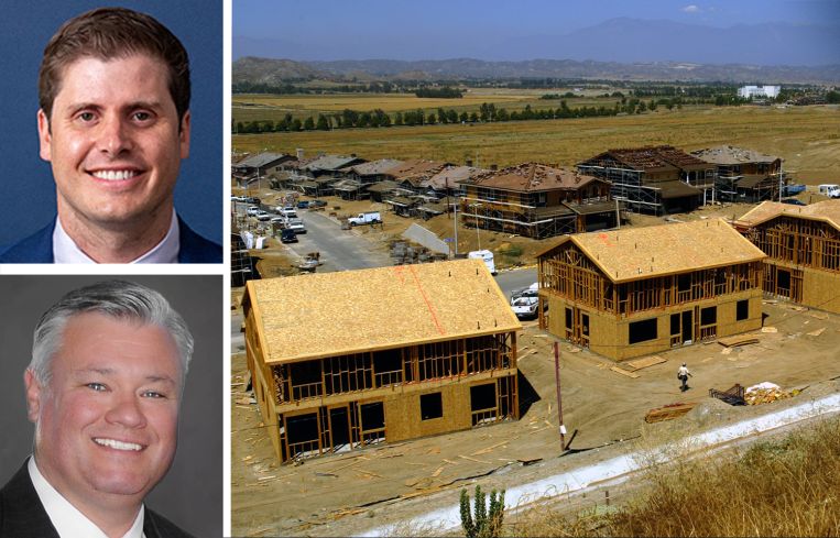 Greg Giacopuzzi of NewMark Merrill Companies, J.C. Casillas, managing director of research at NAI Capital, and houses being built in Riverside County.