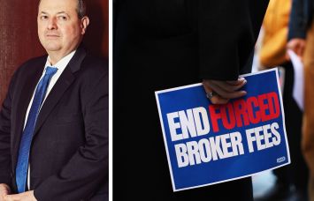 REBNY President James Whelan and a rally in favor of passing the FARE Act.