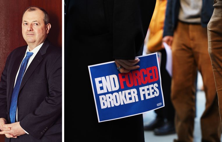 REBNY President James Whelan and a rally in favor of passing the FARE Act.