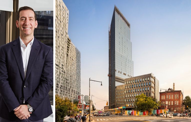 Jason Bordenick of Maxim Capital Group and a rendering of 505 State Street, Brooklyn.