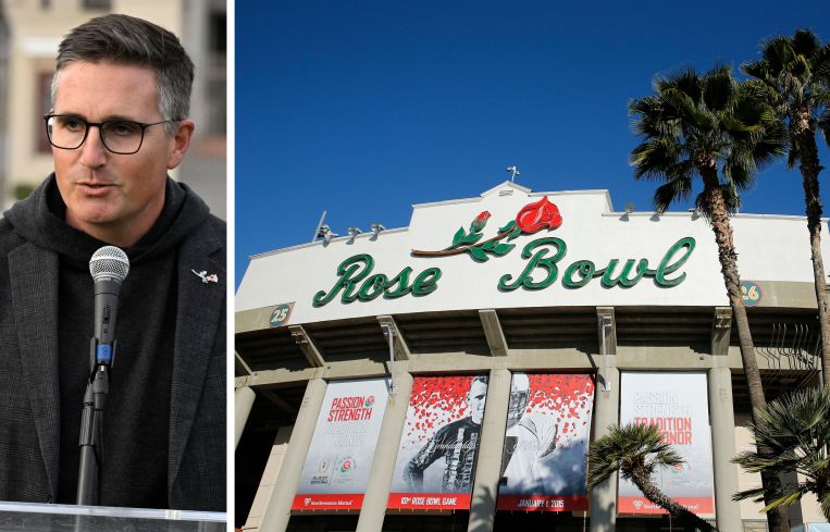 Rose Bowl Operating Company CEO Jens Weiden and the Rose Bowl stadium.