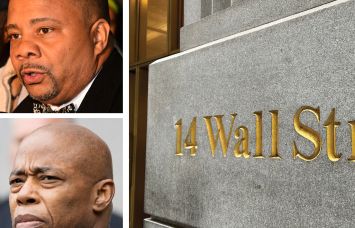 Former DCAS Deputy Commissioner Jesse Hamilton, Mayor Eric Adams, and 14 Wall Street.