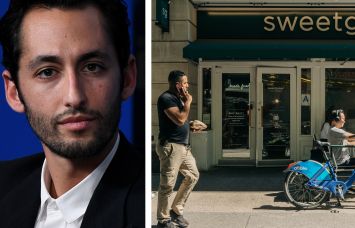 Jonathan Neman, co-founder and CEO of Sweetgreen, and a Sweetgreen restaurant in Manhattan.