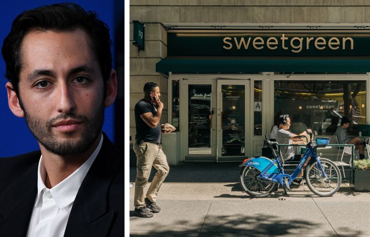 Jonathan Neman, co-founder and CEO of Sweetgreen, and a Sweetgreen restaurant in Manhattan.