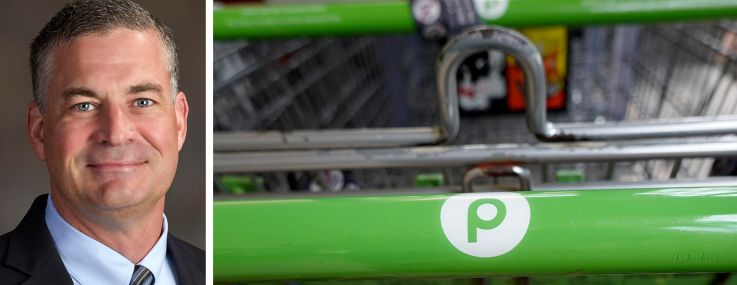 Publix CEO Kevin Murphy and shopping carts inside a Publix store.