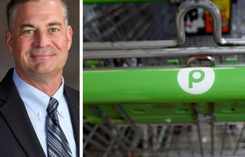 Publix CEO Kevin Murphy and shopping carts inside a Publix store.