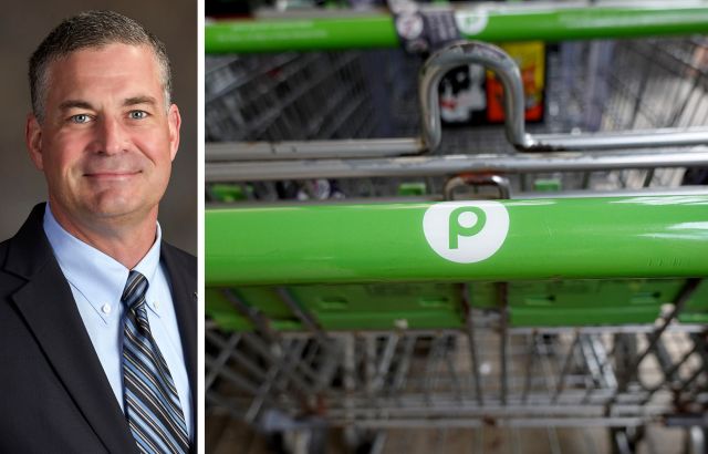 Publix CEO Kevin Murphy and shopping carts inside a Publix store.