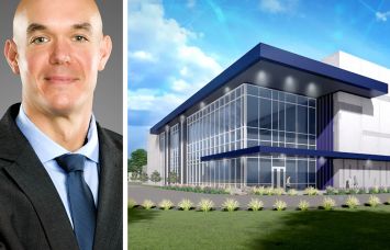 Luke Kipfer managing director of development and construction at Powerhouse Data Centers, and a rendering of ABX-1.