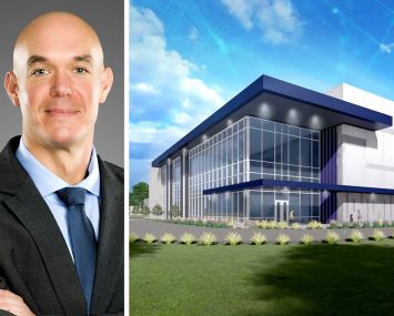 Luke Kipfer managing director of development and construction at Powerhouse Data Centers, and a rendering of ABX-1.
