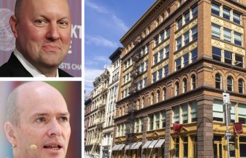 Andreessen Horowitz co-founders Marc Andreessen and Ben Horowitz, and 200 Lafayette Street.