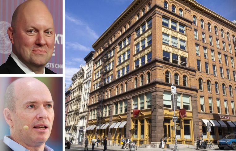 Andreessen Horowitz co-founders Marc Andreessen and Ben Horowitz, and 200 Lafayette Street.