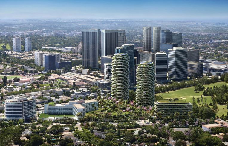 An aerial view of One Beverly Hills.