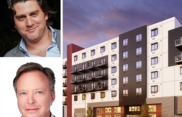 Ascendent Capital Partners CEO Russell Gimelstob, Acore Capital Founder and CEO Warren de Haan, and a rendering of the Mission Gorge project in San Diego.