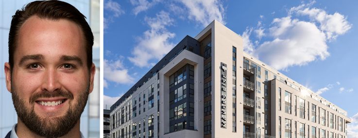 Trevor Arnholt, executive director at PGIM Real Estate, and Makers Rise multifamily property in Herndon, Va.