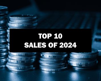 A pile of gold coins with the word Top 10 Sales of 2024 in front.