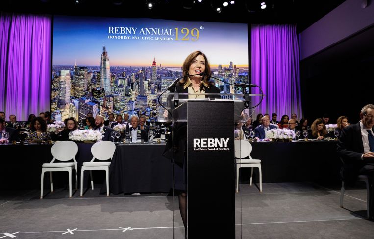 Gov. Kathy Hochul speaks at REBNY's 129th annual gala.