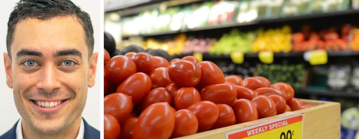 Adam Joly, Principal at Igloo, and the produce section of a C-Town supermarket.