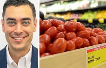 Adam Joly, Principal at Igloo, and the produce section of a C-Town supermarket.