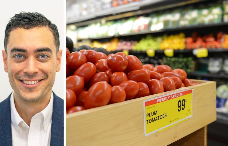 Adam Joly, Principal at Igloo, and the produce section of a C-Town supermarket.