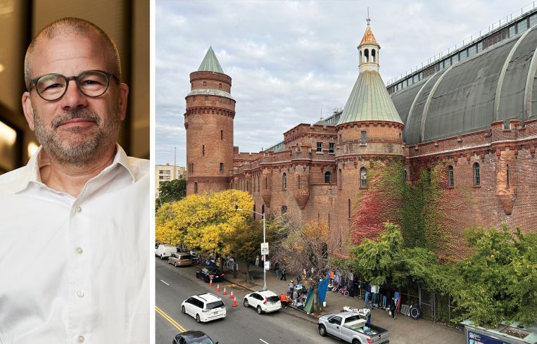 NYCEDC President and CEO Andrew Kimball and the Kingsbridge Armory, the Bronx.