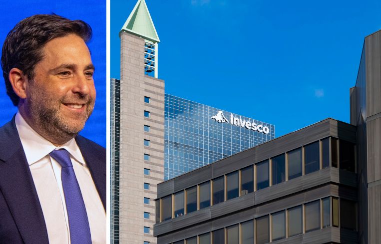 Andrew Schlossberg, President and CEO of Invesco, and one of their office buildings.