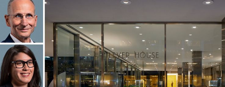 CBRE CEO Bob Sulentic, CFO Emma Giamartino, Industrious CEO Jamie Hodari, and Lever House at 390 Park Avenue.