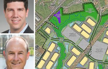 Brian Cox, Stack Infrastructure CEO; Taylor Chess, Peterson Companies senior managing director of development; and a 504 assemblage entitled for data center development in Stafford County, Va.
