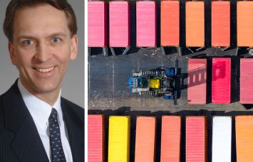 Bruce Flatt, CEO of Brookfield Asset Management, and an outdoor storage lot.