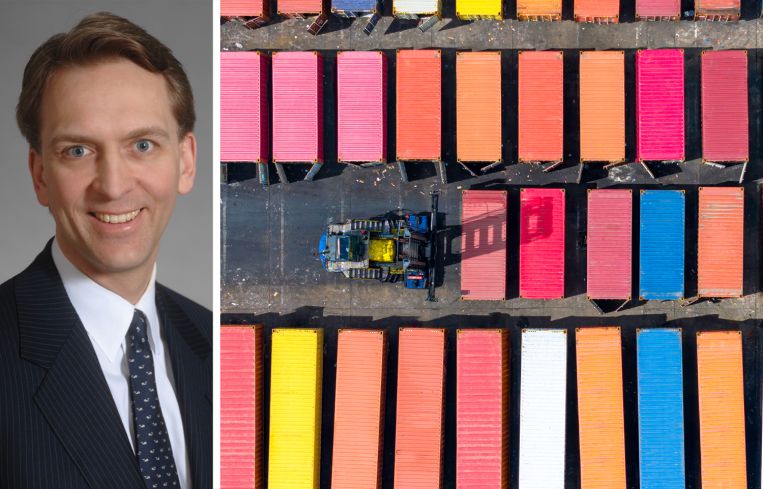 Bruce Flatt, CEO of Brookfield Asset Management, and an outdoor storage lot.