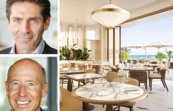 Camilo Miguel Jr. of Mast Capital, Barry Sternlicht of Starwood Capital Group, and a rendering of The Perigon Miami Beach.