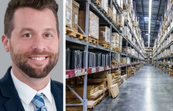Eric Messer, senior research manager for Florida at Cushman & Wakefield, and the interior of a warehouse.
