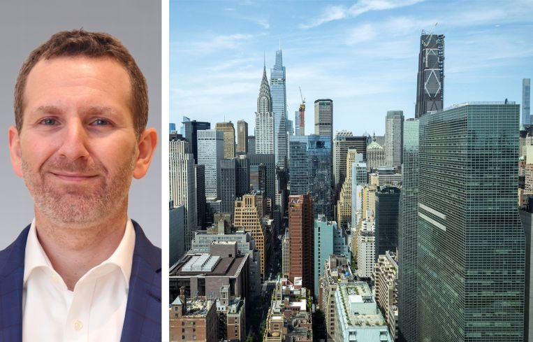 Franklin Wallach, head of research at Colliers, and skyscrapers in Midtown Manhattan.