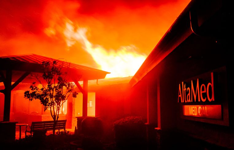 A medical building burns during the Eaton fire in Pasadena.