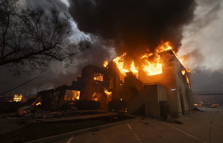 A Burning apartment building from the Eaton Fire.