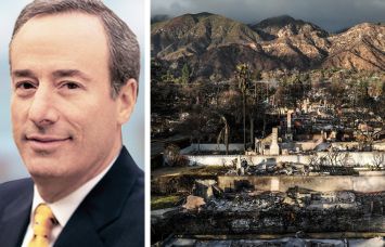 Alexandria Real Estate founder Joel Marcus and remnants of the Eaton Fire in Los Angeles.
