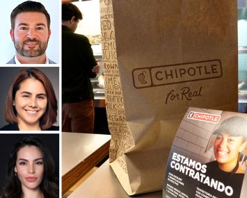 Jonathan Tootell, Tanya Grimaldo and Giannina Brancato of L&L Holding, and a Chipotle restaurant.