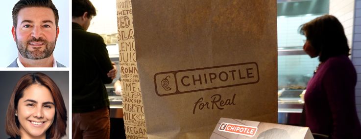 Jonathan Tootell, Tanya Grimaldo and Giannina Brancato of L&L Holding, and a Chipotle restaurant.