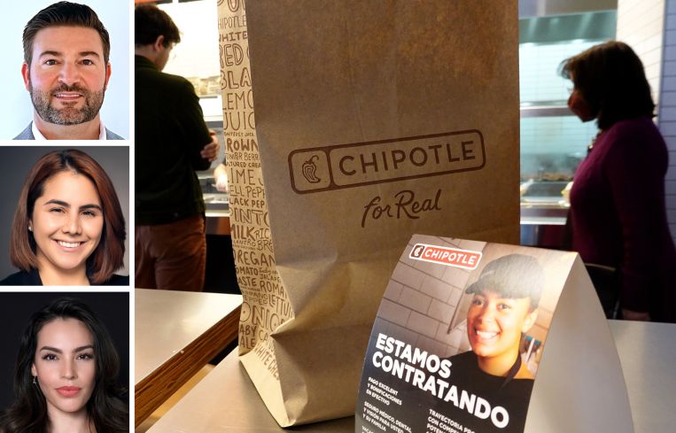 Jonathan Tootell, Tanya Grimaldo and Giannina Brancato of L&L Holding, and a Chipotle restaurant.