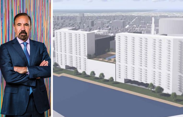 Jorge Perez and a rendering of River Parc.
